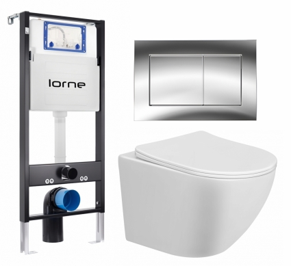 Комплект 3 в 1 инсталляция Lorne Profi LN7002500 + Унитаз подвесной Taliente Amato AM25010 + кнопка хром глянцевый Carre