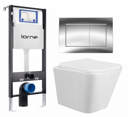 Комплект 3 в 1 инсталляция Lorne Profi LN7002500 + Унитаз подвесной Taliente Correto CR25200 + кнопка хром глянцевый Carre
