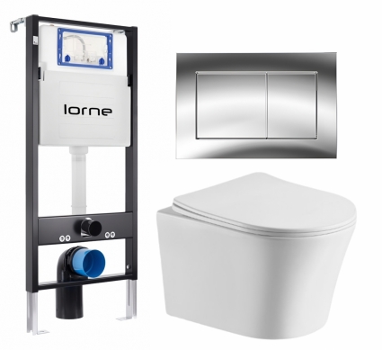 Комплект 3 в 1 инсталляция Lorne Profi LN7002500 + Подвесной унитаз CeruttiSpa Adige Aria CT7837 + кнопка хром глянцевый Carre