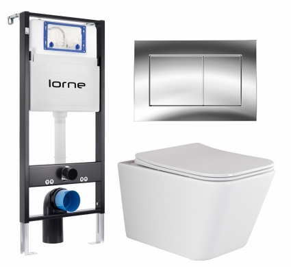 Комплект 3 в 1 инсталляция Lorne Profi LN7002500 + Унитаз подвесной Ceramica Nova Metric Rimless CN3007 + кнопка хром глянцевый Carre
