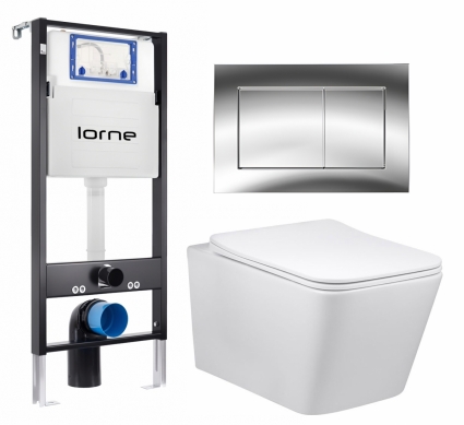 Комплект 3 в 1 инсталляция Lorne Profi LN7002500 + Унитаз Vincea Q-Line VT1-12 + кнопка хром глянцевый Carre