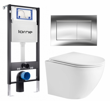Комплект 3 в 1 инсталляция Lorne Profi LN7002500 + Унитаз подвесной Weltwasser WW Merzbach 043GL-WT + кнопка хром глянцевый Carre