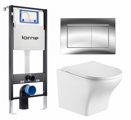 Комплект 3 в 1 инсталляция Lorne Profi LN7002500 + Подвесной унитаз WeltWasser Odenbach 004 GL-WT + кнопка хром глянцевый Carre