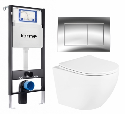 Комплект 3 в 1 инсталляция Lorne Profi LN7002500 + Унитаз подвесной BelBagno Uno BB3105CHR/SC + кнопка хром глянцевый Carre