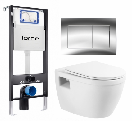 Комплект 3 в 1 инсталляция Lorne Profi LN7002500 + Унитаз подвесной BelBagno Loto BB070CHR/SC + кнопка хром глянцевый Carre