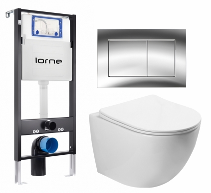 Комплект 3 в 1 инсталляция Lorne Profi LN7002500 + Унитаз подвесной SantiLine SL-5005 + кнопка хром глянцевый Carre
