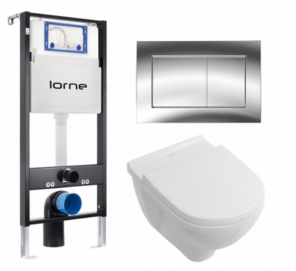 Комплект 3 в 1 инсталляция Lorne Profi LN7002500 + Унитаз подвесной Villeroy & Boch O Novo + кнопка хром глянцевый Carre
