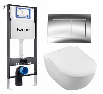 Комплект 3 в 1 инсталляция Lorne Profi LN7002500 + Унитаз подвесной Villeroy & Boch Subway 2.0 5614R201 + кнопка хром глянцевый Carre