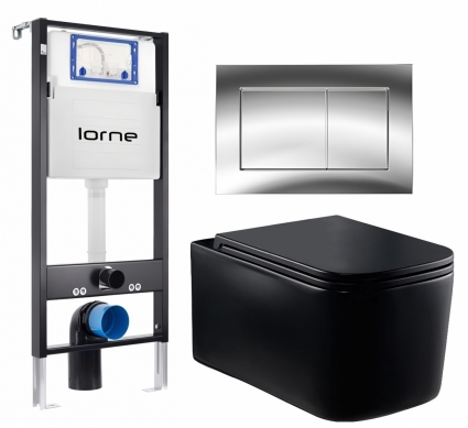 Комплект 3 в 1 инсталляция Lorne Profi LN7002500 + Унитаз Vincea Ultra Rimless VT1-32MB + кнопка хром глянцевый Carre