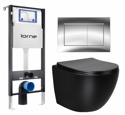 Комплект 3 в 1 инсталляция Lorne Profi LN7002500 + Унитаз Vincea Globo VT1-14SMB + кнопка хром глянцевый Carre