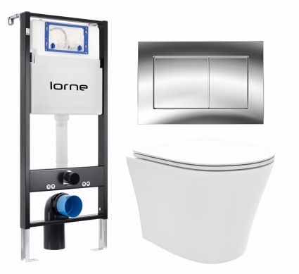 Комплект 3 в 1 инсталляция Lorne Profi LN7002500 + Унитаз подвесной Enio Neo EN5370588 + кнопка хром глянцевый Carre