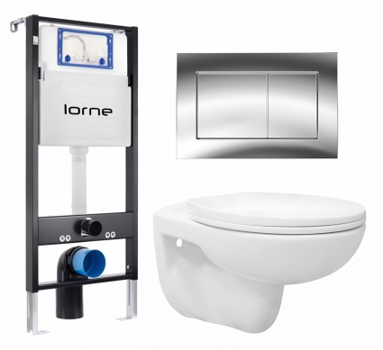 Комплект 3 в 1 инсталляция Lorne Profi LN7002500 + Унитаз подвесной Enio Ekos EN0170571 + кнопка хром глянцевый Carre