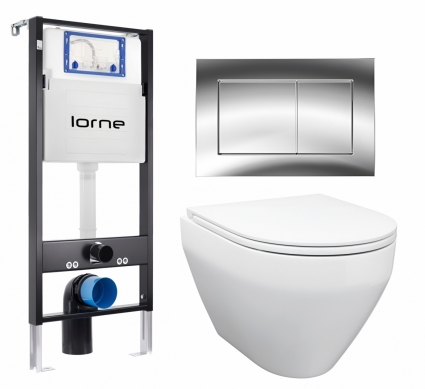 Комплект 3 в 1 инсталляция Lorne Profi LN7002500 + Унитаз подвесной Enio Cono EN2870522 + кнопка хром глянцевый Carre