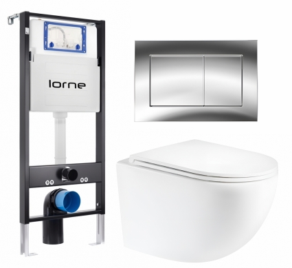 Комплект 3 в 1 инсталляция Lorne Profi LN7002500 + Унитаз подвесной Enio Unico Tornado EN2105073 + кнопка хром глянцевый Carre