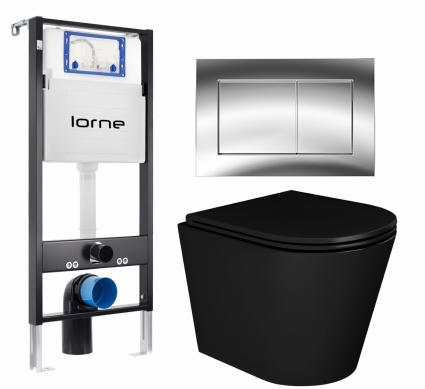 Комплект 3 в 1 инсталляция Lorne Profi LN7002500 + Унитаз подвесной Enio Cento BL EN4280035 + кнопка хром глянцевый Carre
