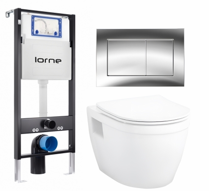Комплект 3 в 1 инсталляция Lorne Profi LN7002500 +  Унитаз подвесной Enio Bolo EN8350034 + кнопка хром глянцевый Carre