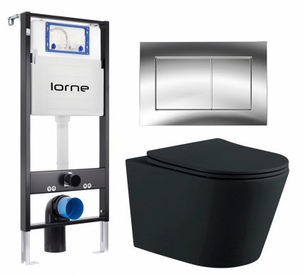 Комплект 3 в 1 инсталляция Lorne Profi LN7002500 + Унитаз подвесной AQUATEK Вега AQ1905-MB + кнопка хром глянцевый Carre