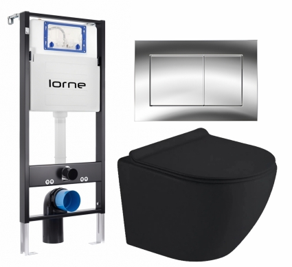 Комплект 3 в 1 инсталляция Lorne Profi LN7002500 + Унитаз подвесной Timo Kulo TK-403MB + кнопка хром глянцевый Carre
