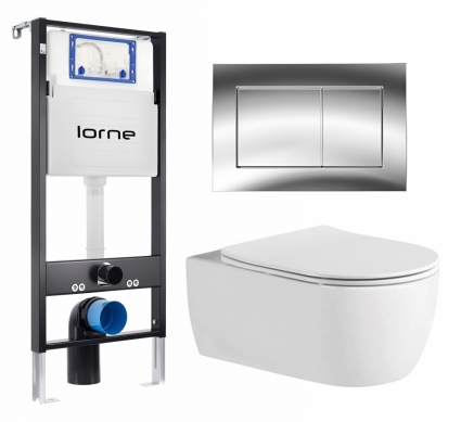 Комплект 3 в 1 инсталляция Lorne Profi LN7002500 + Унитаз подвесной AQUATEK Европа AQ1106L-00 + кнопка хром глянцевый Carre
