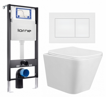 Комплект 3 в 1 инсталляция Lorne Profi LN7002500 + Унитаз подвесной Taliente Correto CR25200 + кнопка белая матовая Carre