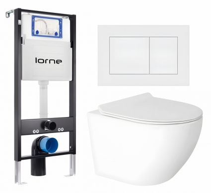 Комплект 3 в 1 инсталляция Lorne Profi LN7002500 + Унитаз подвесной Enio Indigo EN2870533 + кнопка белая матовая Carre