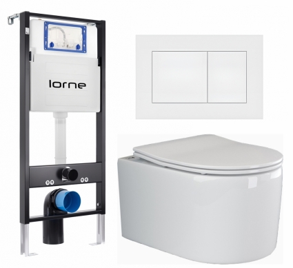 Комплект 3 в 1 инсталляция Lorne Profi LN7002500 + Унитаз подвесной Ceramica Nova Moments CN3003 + кнопка белая матовая Carre