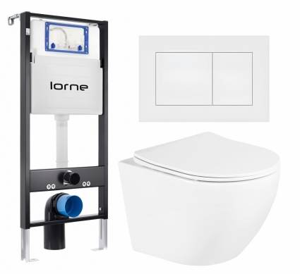 Комплект 3 в 1 инсталляция Lorne Profi LN7002500 + Унитаз подвесной BelBagno Uno BB3105CHR/SC + кнопка белая матовая Carre
