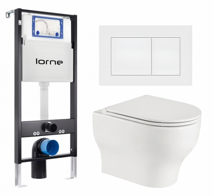 Комплект 3 в 1 инсталляция Lorne Profi LN7002500 + Подвесной унитаз WeltWasser Erlenbach 004 GL-WT + кнопка белая матовая Carre