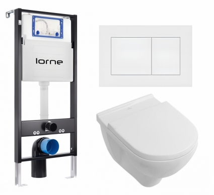 Комплект 3 в 1 инсталляция Lorne Profi LN7002500 + Унитаз подвесной Villeroy & Boch O Novo + кнопка белая матовая Carre