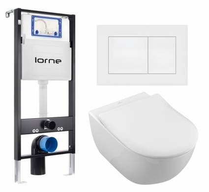 Комплект 3 в 1 инсталляция Lorne Profi LN7002500 + Унитаз подвесной Villeroy & Boch Subway 2.0 5614R201 + кнопка белая матовая Carre