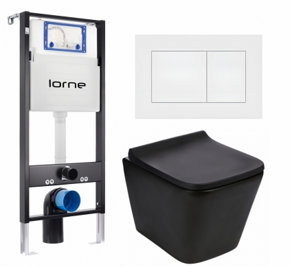 Комплект 3 в 1 инсталляция Lorne Profi LN7002500 + Подвесной унитаз WeltWasser Gelbach 043 MT-BL + кнопка белая матовая Carre