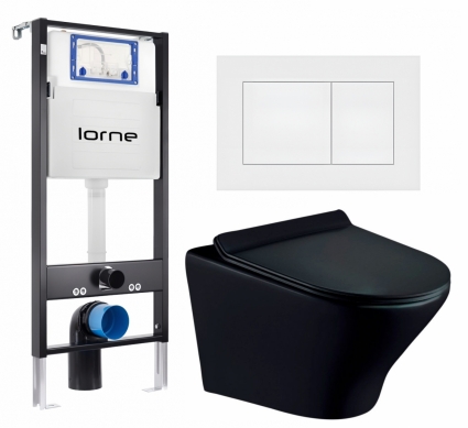 Комплект 3 в 1 инсталляция Lorne Profi LN7002500 + Унитаз подвесной Esbano Aster ESUPASTEBM + кнопка белая матовая Carre
