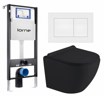 Комплект 3 в 1 инсталляция Lorne Profi LN7002500 + Унитаз подвесной Timo Kulo TK-403MB + кнопка белая матовая Carre