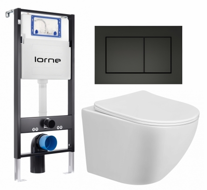 Комплект 3 в 1 инсталляция Lorne Profi LN7002500 + Унитаз подвесной Taliente Amato AM25010 + кнопка черная матовая Carre
