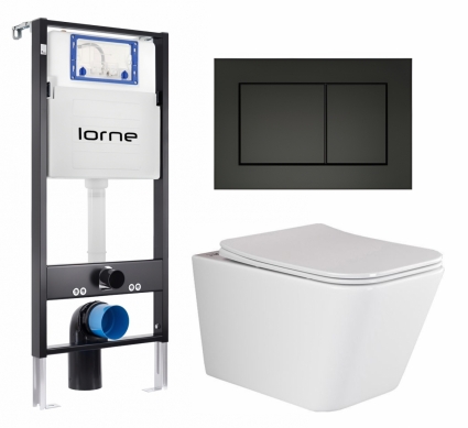 Комплект 3 в 1 инсталляция Lorne Profi LN7002500 + Унитаз подвесной Ceramica Nova Metric Rimless CN3007 + кнопка черная матовая Carre