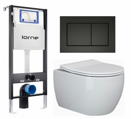 Комплект 3 в 1 инсталляция Lorne Profi LN7002500 + Унитаз подвесной Ceramica Nova Play CN3001 + кнопка черная матовая Carre