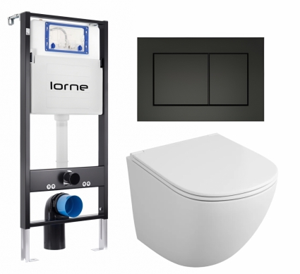 Комплект 3 в 1 инсталляция Lorne Profi LN7002500 + Унитаз подвесной Owl 1975 Vind TOWLT190302 + кнопка черная матовая Carre