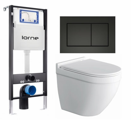 Комплект 3 в 1 инсталляция Lorne Profi LN7002500 + Унитаз подвесной Owl 1975 Cirkel-H + кнопка черная матовая Carre