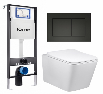 Комплект 3 в 1 инсталляция Lorne Profi LN7002500 + Унитаз Vincea Q-Line VT1-12 + кнопка черная матовая Carre