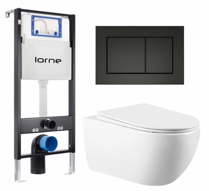Комплект 3 в 1 инсталляция Lorne Profi LN7002500 + Унитаз подвесной Vincea Evo VT1-34 + кнопка черная матовая Carre