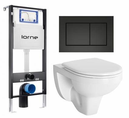 Комплект 3 в 1 инсталляция Lorne Profi LN7002500 + Унитаз подвесной Berges Wasserhaus Gamma 081105 + кнопка черная матовая Carre