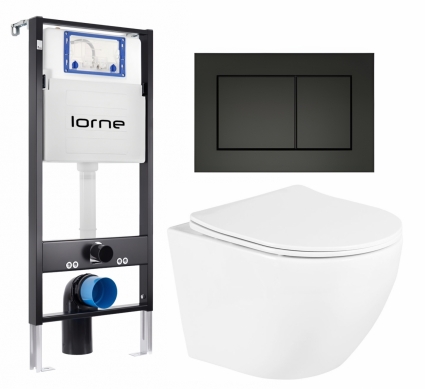 Комплект 3 в 1 инсталляция Lorne Profi LN7002500 + Унитаз подвесной BelBagno Uno BB3105CHR/SC + кнопка черная матовая Carre