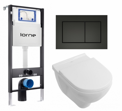 Комплект 3 в 1 инсталляция Lorne Profi LN7002500 + Унитаз подвесной Villeroy & Boch O Novo + кнопка черная матовая Carre