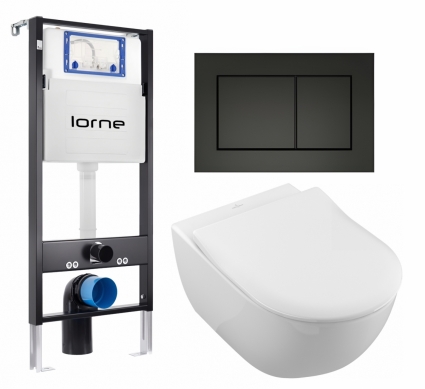 Комплект 3 в 1 инсталляция Lorne Profi LN7002500 + Унитаз подвесной Villeroy & Boch Subway 2.0 5614R201 + кнопка черная матовая Carre
