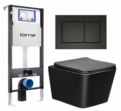 Комплект 3 в 1 инсталляция Lorne Profi LN7002500 + Унитаз Vincea Q-Line VT1-12MB + кнопка черная матовая Carre