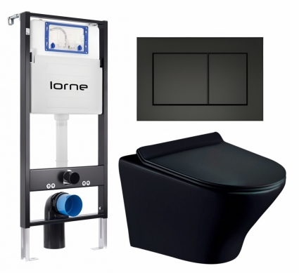 Комплект 3 в 1 инсталляция Lorne Profi LN7002500 + Унитаз подвесной Esbano Aster ESUPASTEBM + кнопка черная матовая Carre