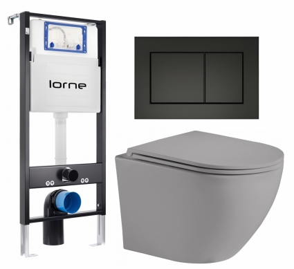 Комплект 3 в 1 инсталляция Lorne Profi LN7002500 + Унитаз подвесной Weltwasser WW Merzbach 043 MT-GR + кнопка черная матовая Carre