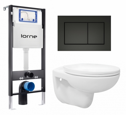 Комплект 3 в 1 инсталляция Lorne Profi LN7002500 + Унитаз подвесной Enio Ekos EN0170571 + кнопка черная матовая Carre