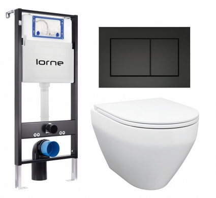 Комплект 3 в 1 инсталляция Lorne Profi LN7002500 + Унитаз подвесной Enio Cono EN2870522 + кнопка черная матовая Carre