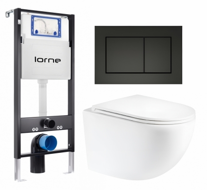 Комплект 3 в 1 инсталляция Lorne Profi LN7002500 + Унитаз подвесной Enio Unico Tornado EN2105073 + кнопка черная матовая Carre